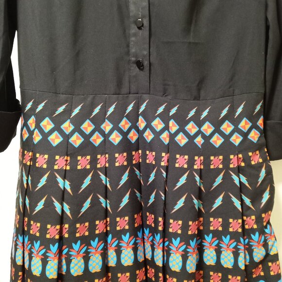 Liza Luxe Parrot and Pineapple Pleated Skirt Dress sz L, NWT  /B14 - Picture 3 of 8